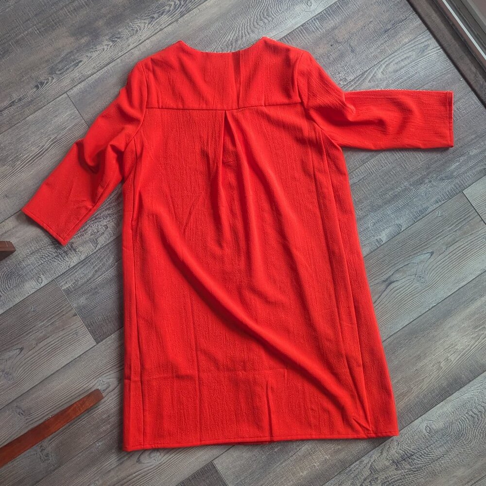 FRNCH Women's Stretch Crepe Boho Above-knee Shift Dress in Orange Red L - Picture 4 of 6